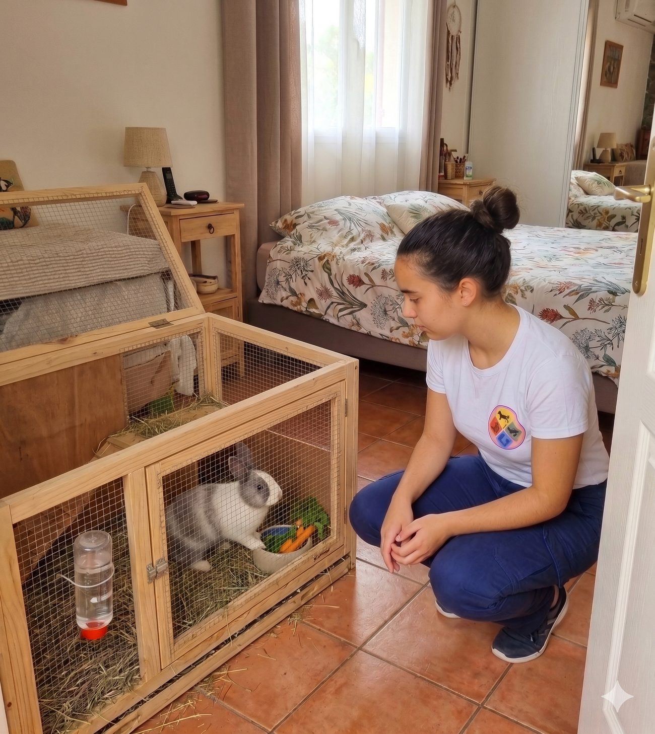 Pet-sitter s'occupant d'un lapin à La Réunion